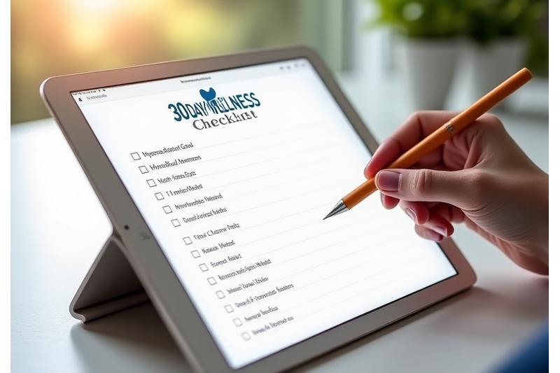 Checklist de estilo de vida con hábitos saludables marcados, simbolizando el progreso y el plan de acción.