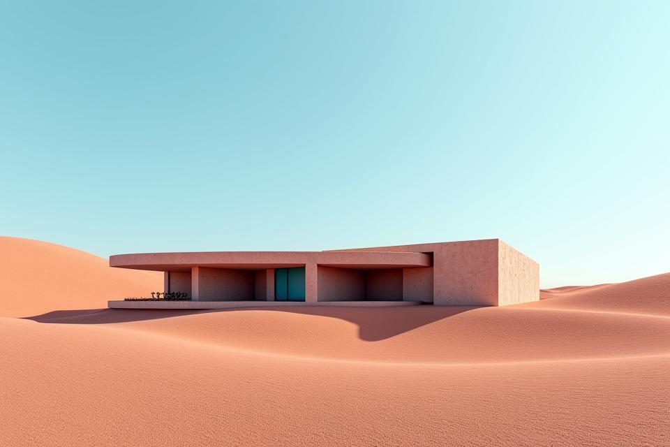 Santuario de bienestar en el desierto de Almería, arquitectura minimalista integrada en el paisaje árido.
